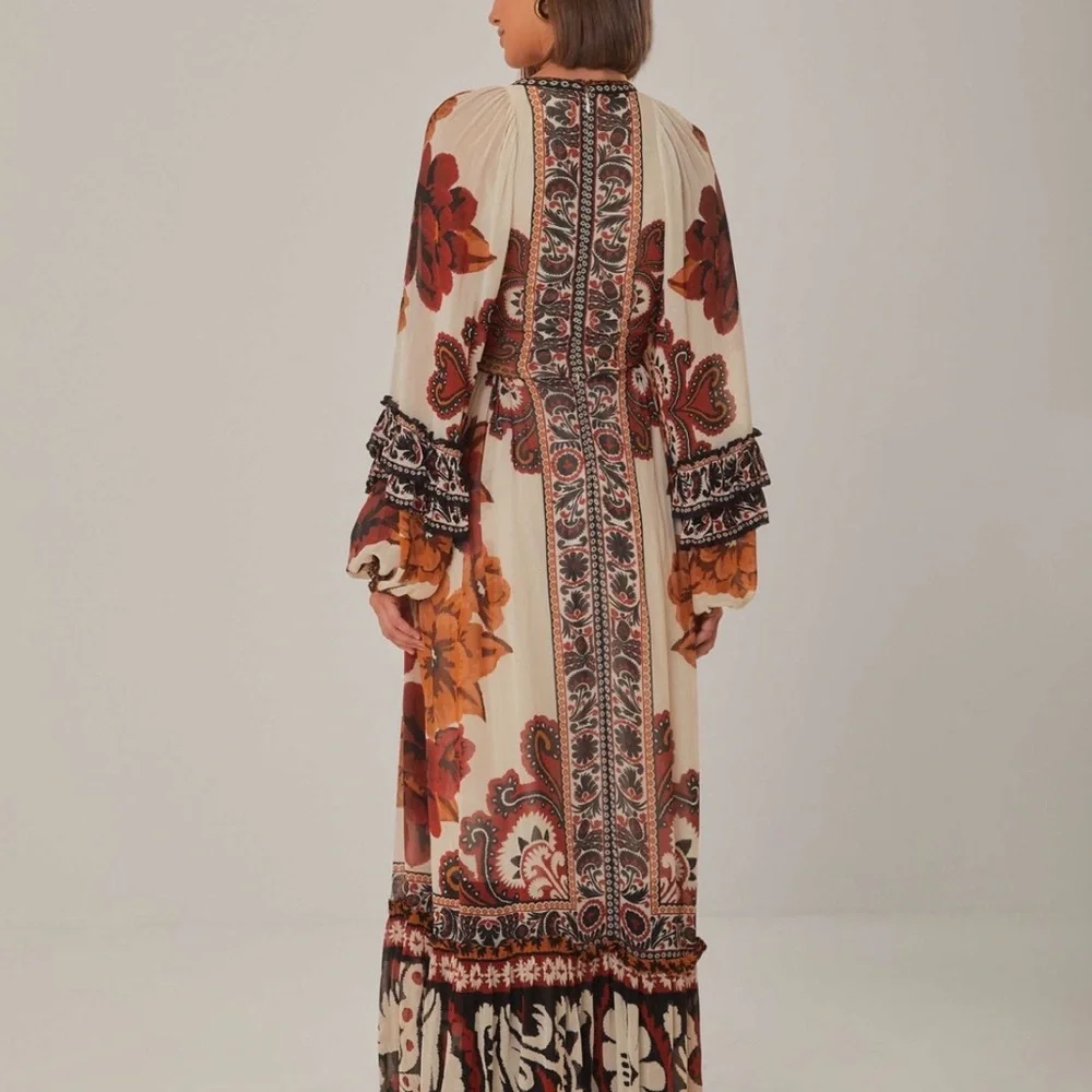 FARM Rio Cream Maxi Dress with Rust and Brown Floral Print - Picture 4 of 4